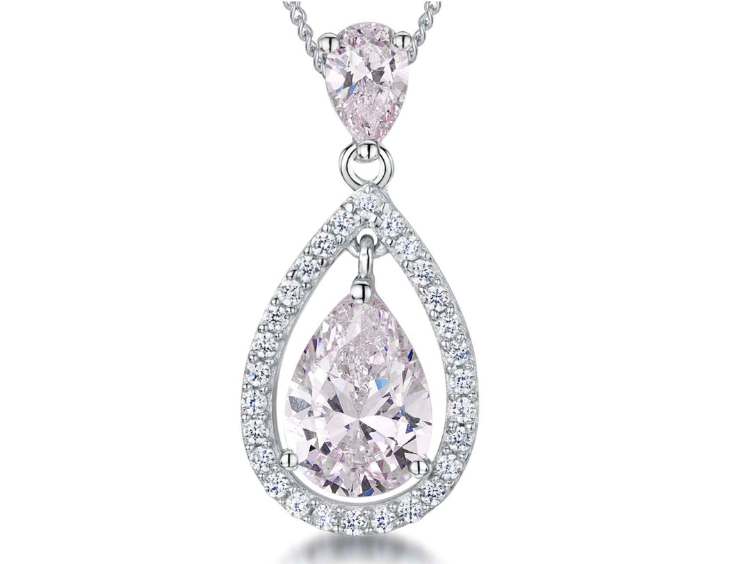 Sterling Silver Light Pink  Halo Teardrop Pendan