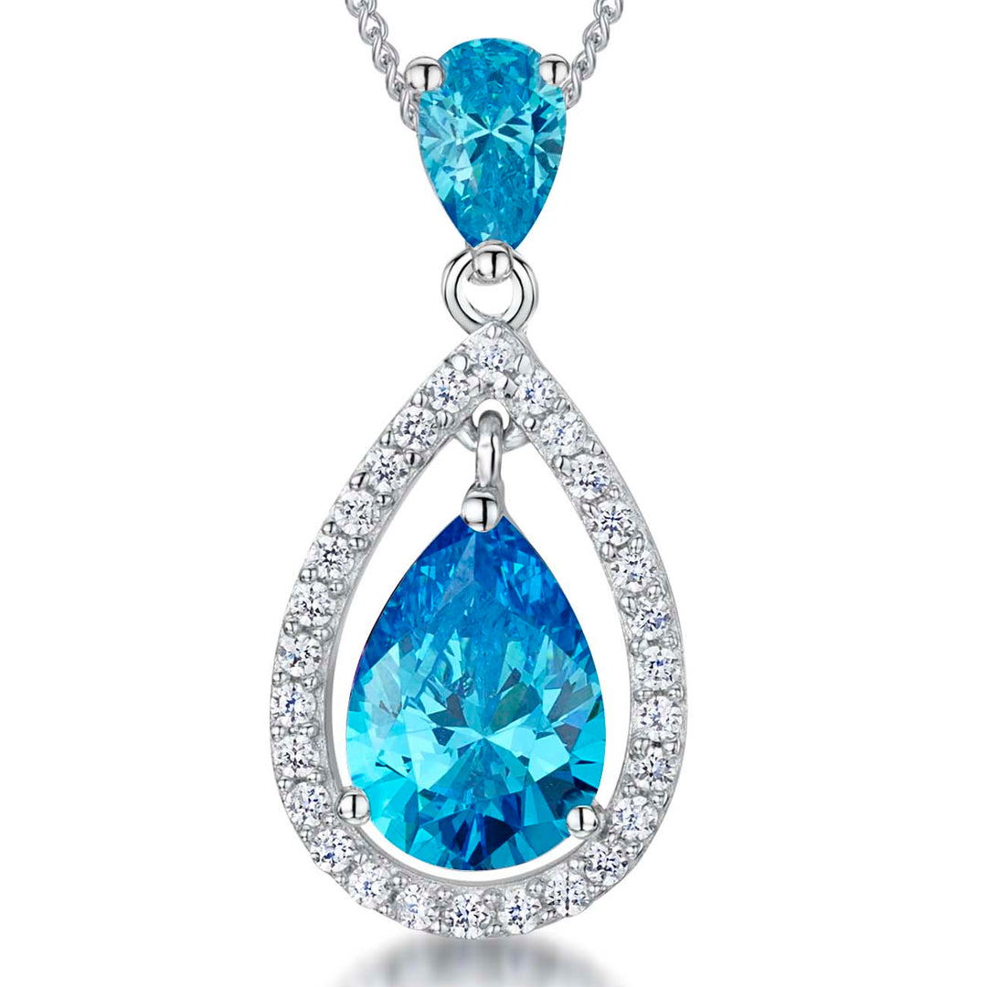 Sterling Silver Ocean Blue Zirconia Teardrop Pendant