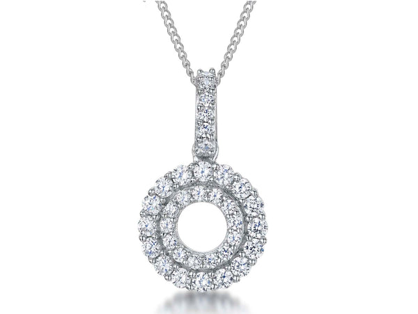 A sterling silver pendant with a double circle design, paved with cubic zirconia,-JOOLS by Jenny Brown