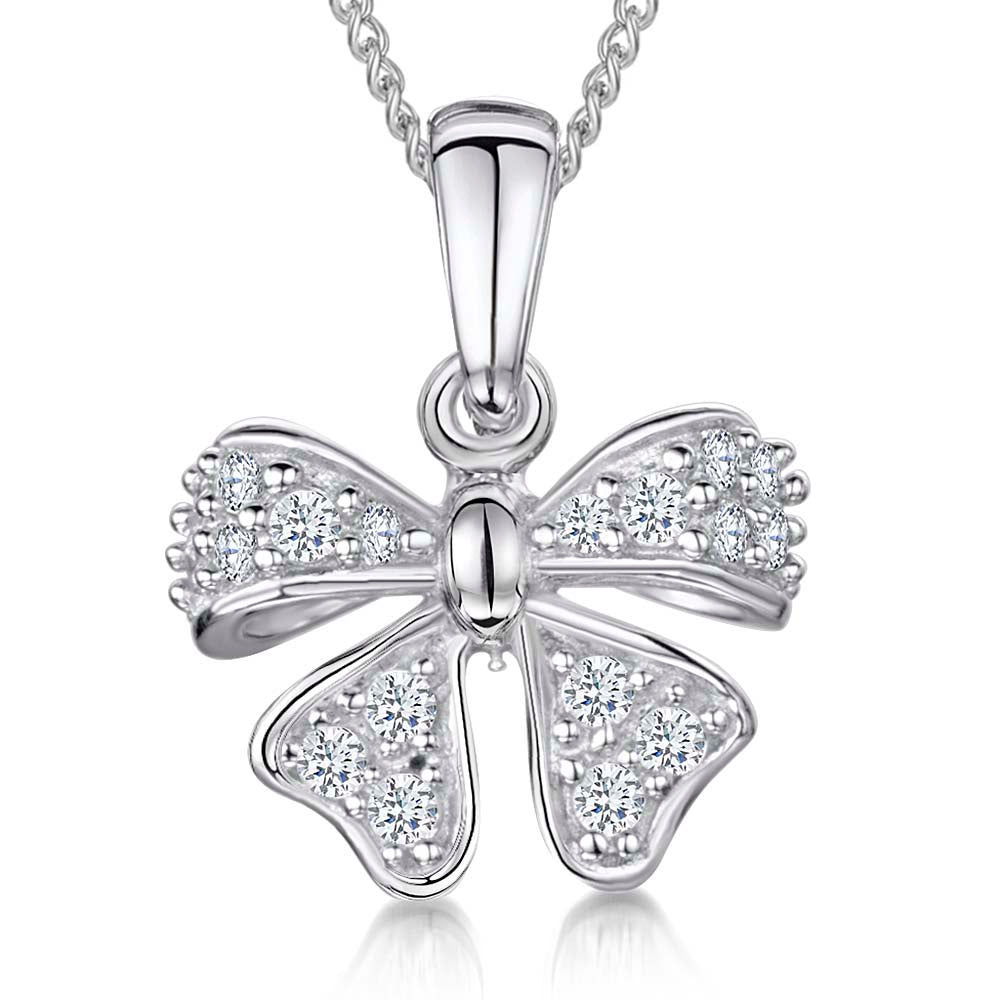 Sterling Silver Bow Necklace Set With Cubic Zirconias