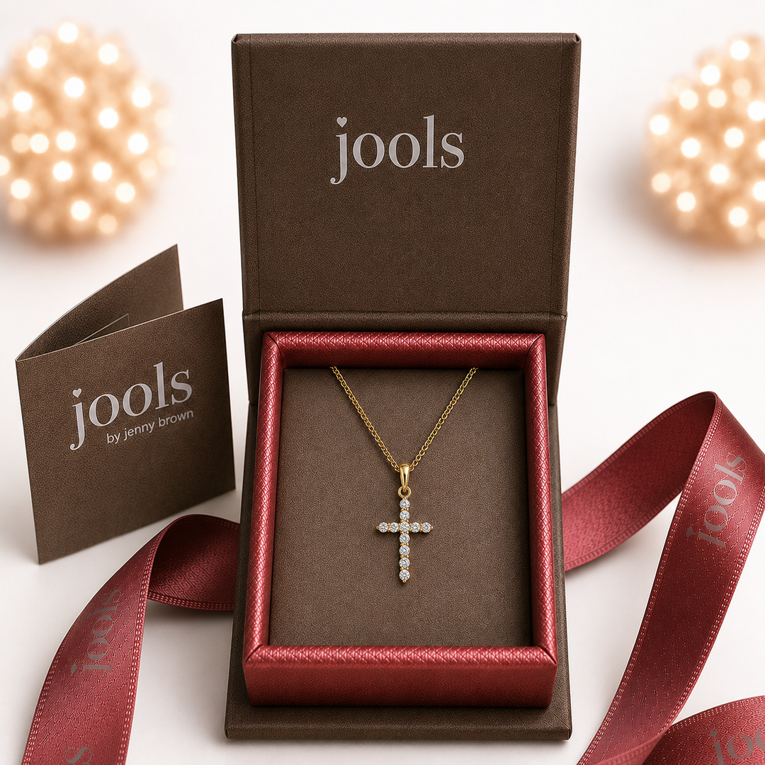 18ct Gold Vermeil Cross Pendant Necklace with Sparkling Cubic Zirconia