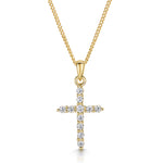 Load image into Gallery viewer, A yellow gold cubic zirconia small cross pendant on an 18ct gold vermeil  chain-JOOLS by Jenny Brown
