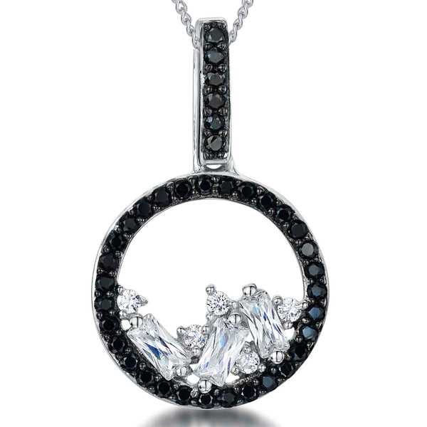 Sterling Silver Scattered Black Cubic Zirconia Pendant
