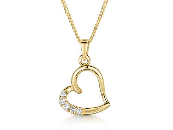 Yellow Gold Offset  Heart Pendant With Cubic Zirconia Stones - JOOLS By Jenny Brown