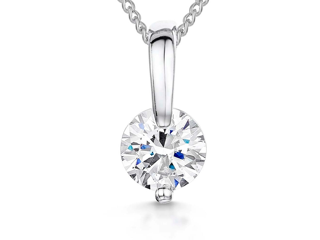 A sterling silver solitaire pendant with a 6mm brilliant cut cubic zirconia, featuring a plain silver bale and an adjustable chain-JOOLS by Jenny Brown