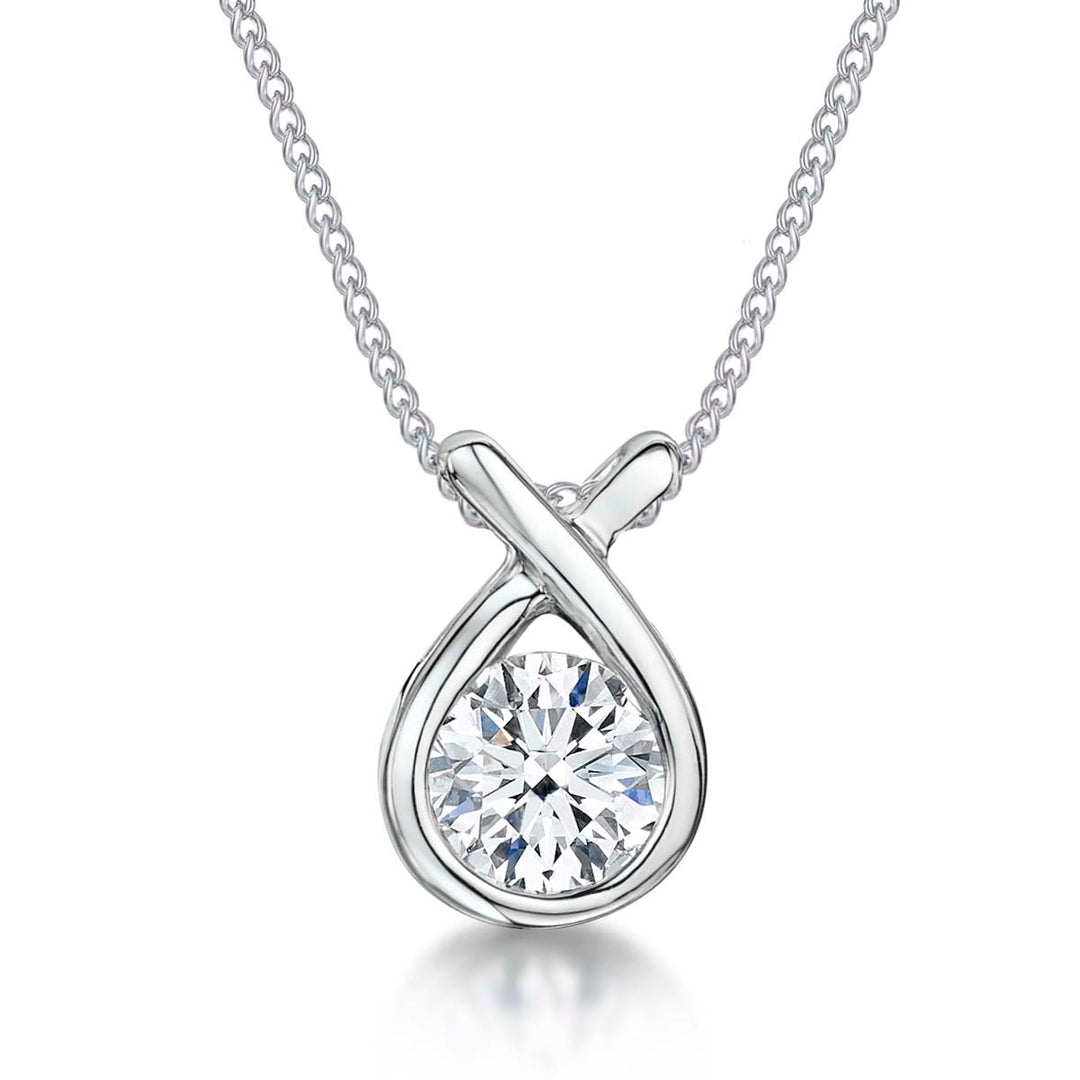 Sterling Silver White Zirconia Ribbon Necklacee
