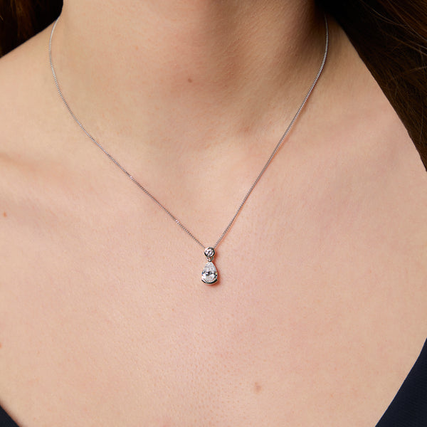 Sterling Silver Pendant -Teardrop CZ Stone With Round Rub Set Bale - JOOLS By Jenny Brown