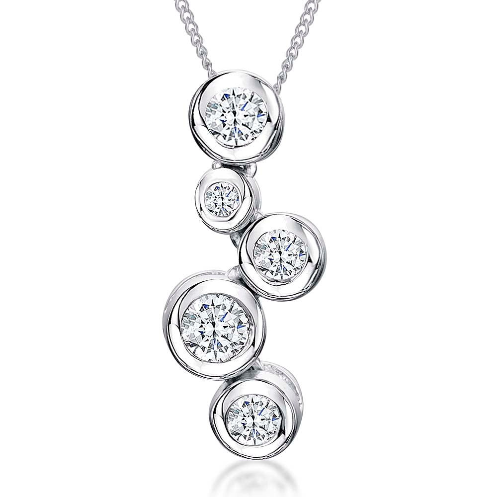A sterling silver pendant featuring five cubic zirconia stones in a graduated bubble design, attached to a silver chain-JOOLS by Jenny Brown