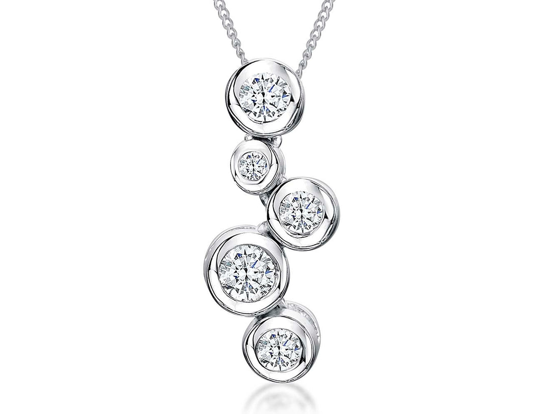 A sterling silver pendant featuring five cubic zirconia stones in a graduated bubble design, attached to a silver chain-JOOLS by Jenny Brown