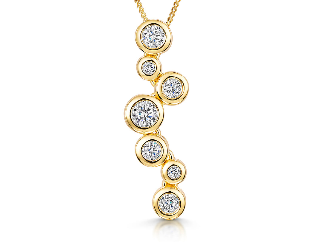 Yellow Gold Seven Stone Drop Bubble Pendant