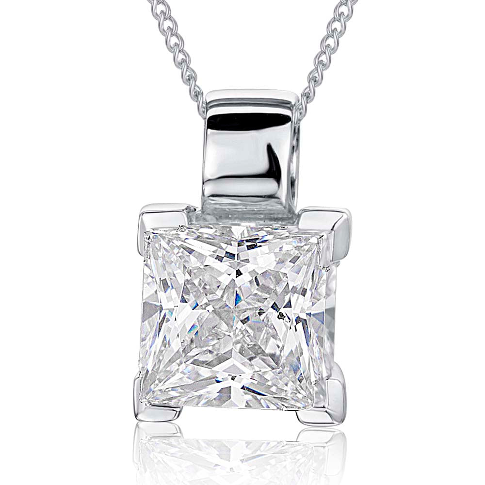 Sterling Silver 2 Carat  Square Cubic Zirconia  Pendant - JOOLS By Jenny Brown