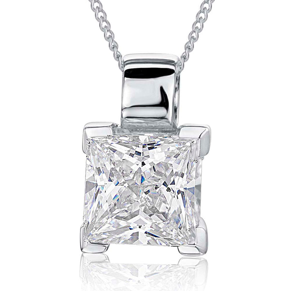 Sterling Silver 2 Carat  Square Cubic Zirconia  Pendant - JOOLS By Jenny Brown