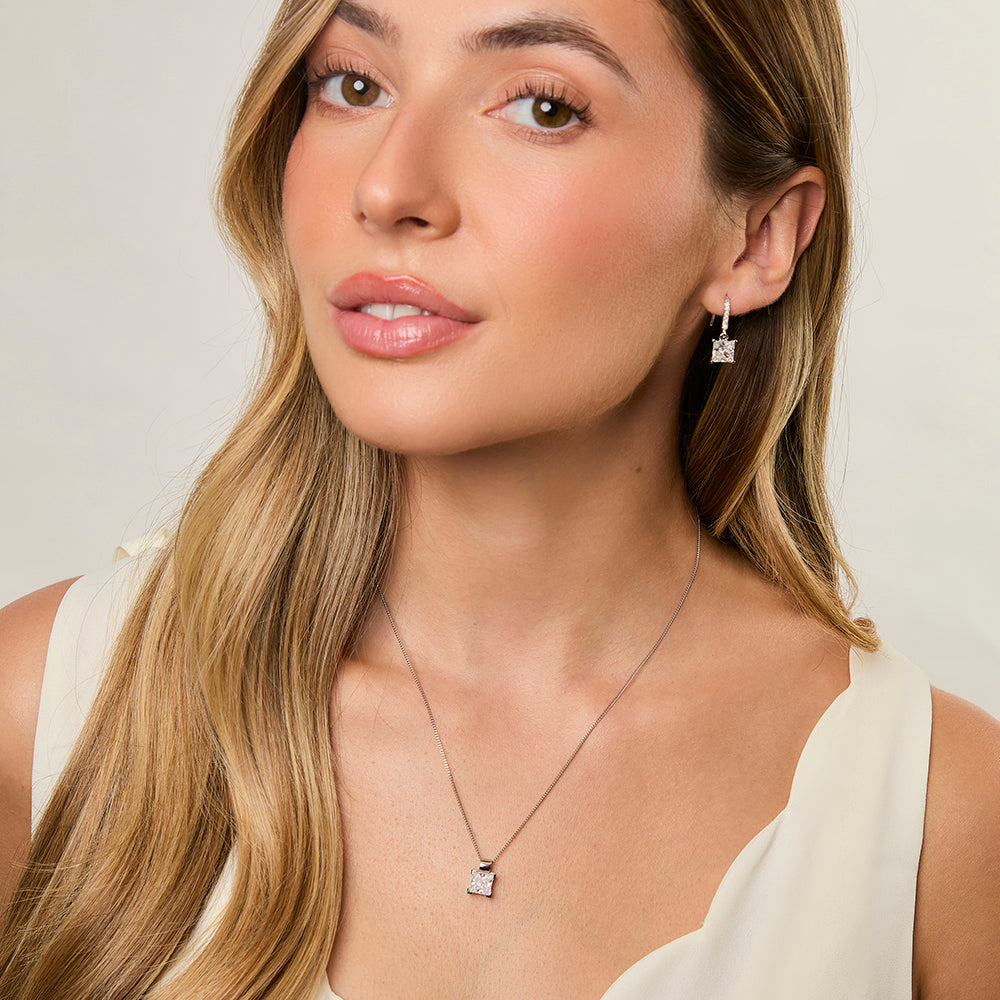 Sterling Silver 2 Carat  Square Cubic Zirconia  Pendant - JOOLS By Jenny Brown