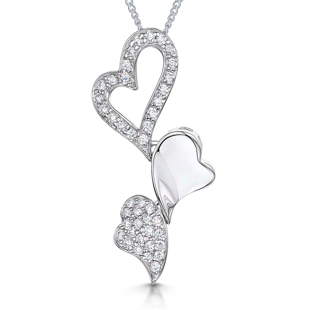 Sterling Silver & Cubic Zirconia Pave Set Triple Heart Pendant