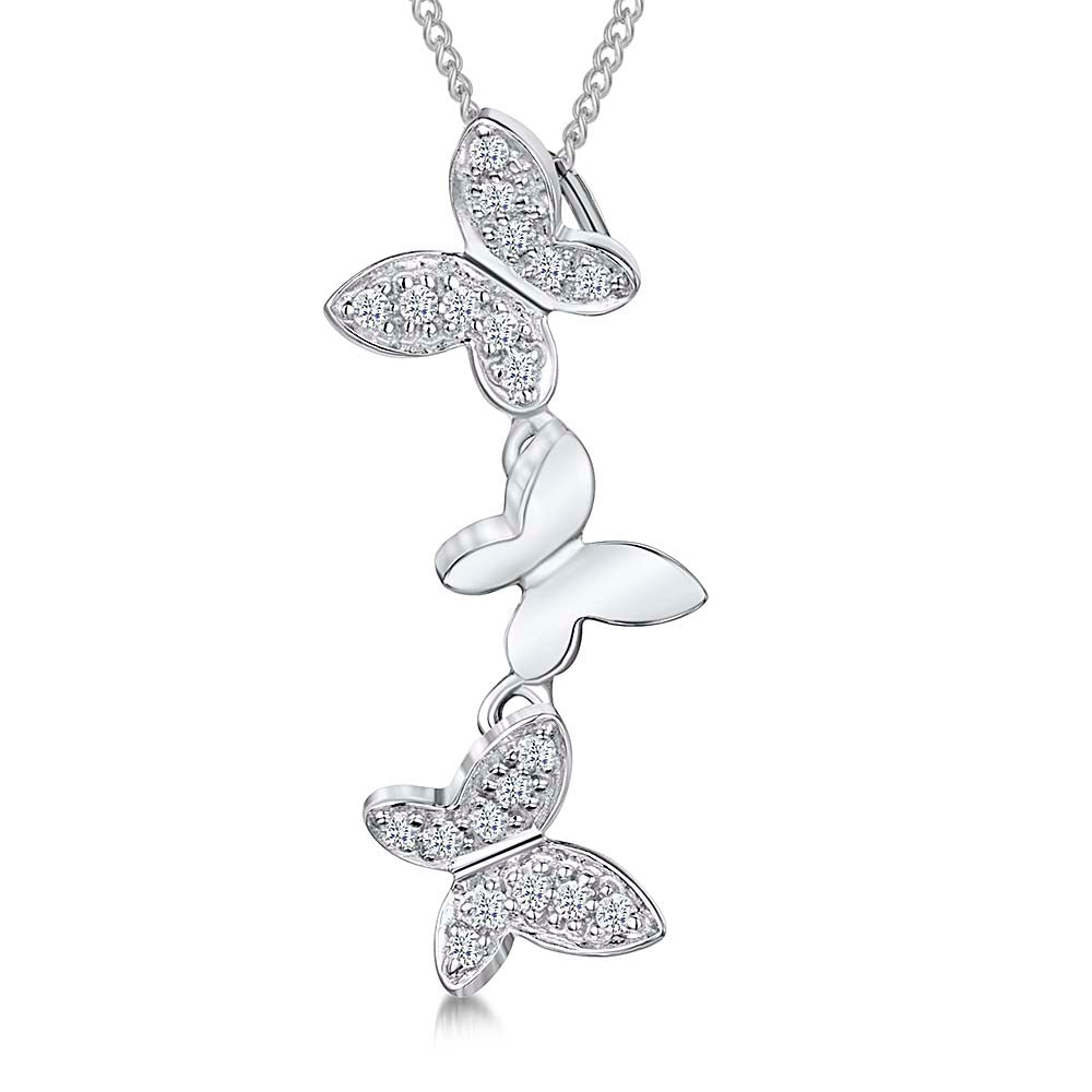 Sterling Silver Cascading Butterflies  Pendant