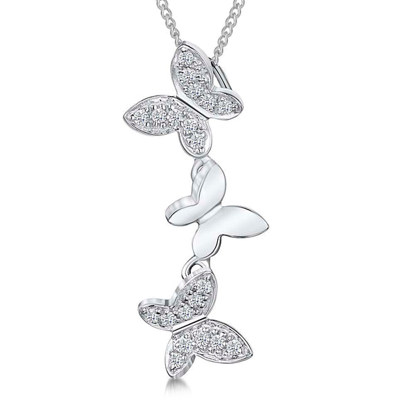 Sterling Silver Cascading Butterflies  Pendant