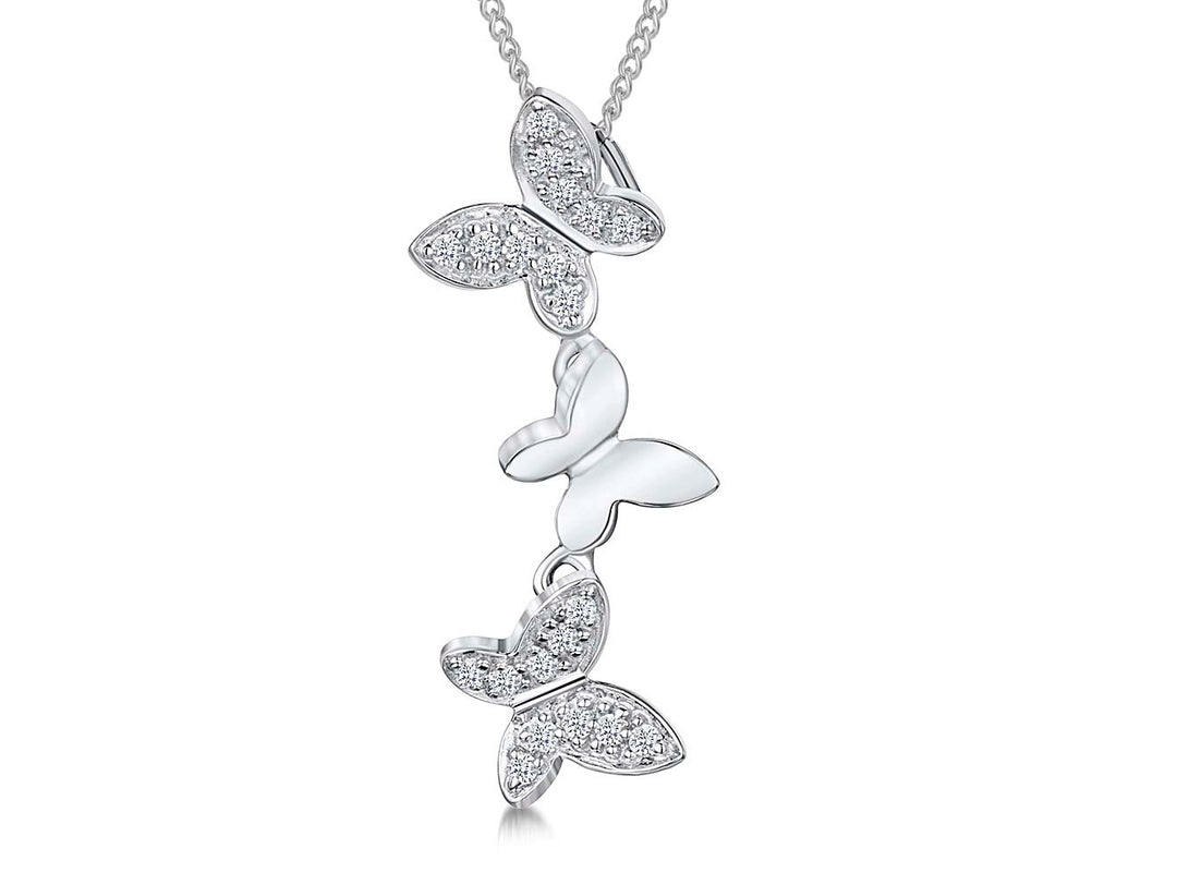 Sterling Silver Cascading Butterflies  Pendant