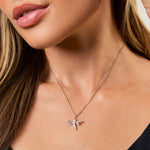 Load image into Gallery viewer, A sterling silver dragonfly pendant with four claw cubic zirconia wings -JOOLS by Jenny Brown
