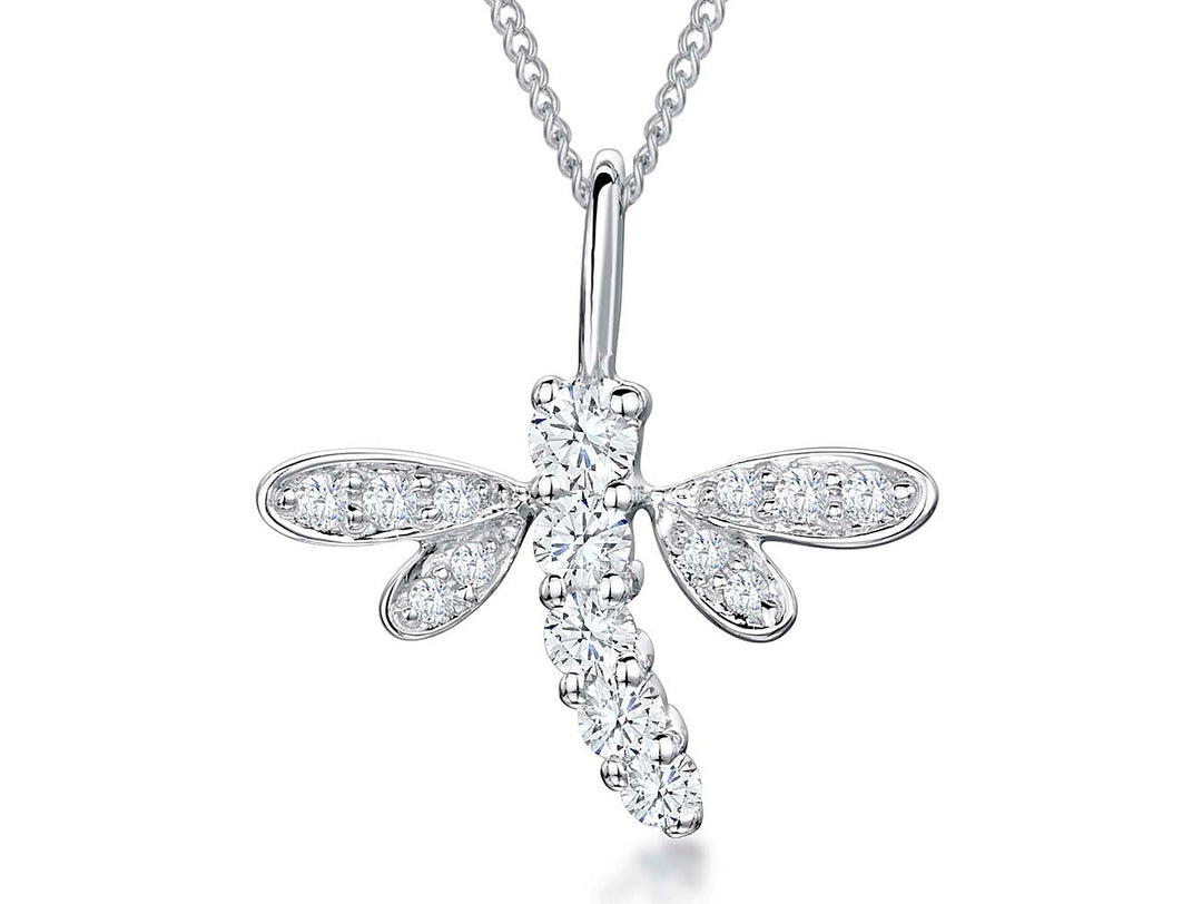 A sterling silver dragonfly pendant with four claw cubic zirconia wings -JOOLS by Jenny Brown