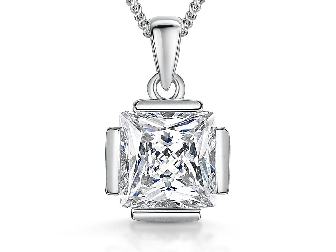 Sterling Silver 2 Carat Cubic Zirconia  Square Pendant