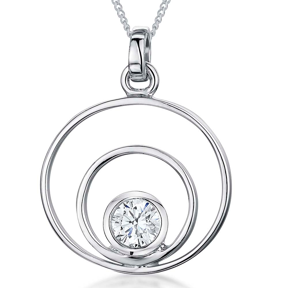 Sterling Silver Pendant With Two Circles And A One Carat Cubic Zirconia Stone Set Centre - JOOLS By Jenny Brown
