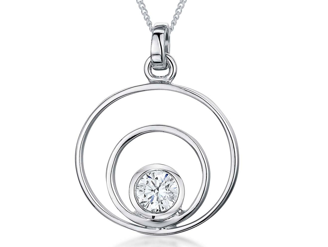 Sterling Silver Pendant With Two Circles And A One Carat Cubic Zirconia Stone Set Centre - JOOLS By Jenny Brown