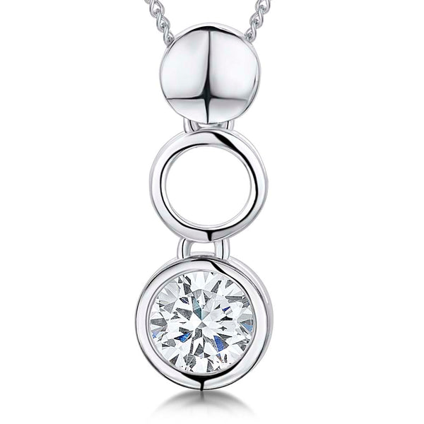 Sterling Silver Solid, Open & Rubover Cubic Zirconia Circle Pendant