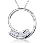 Load image into Gallery viewer, Sterling Silver Circle Pendant With Set Between Five Round Cubic Zirconia Stones
