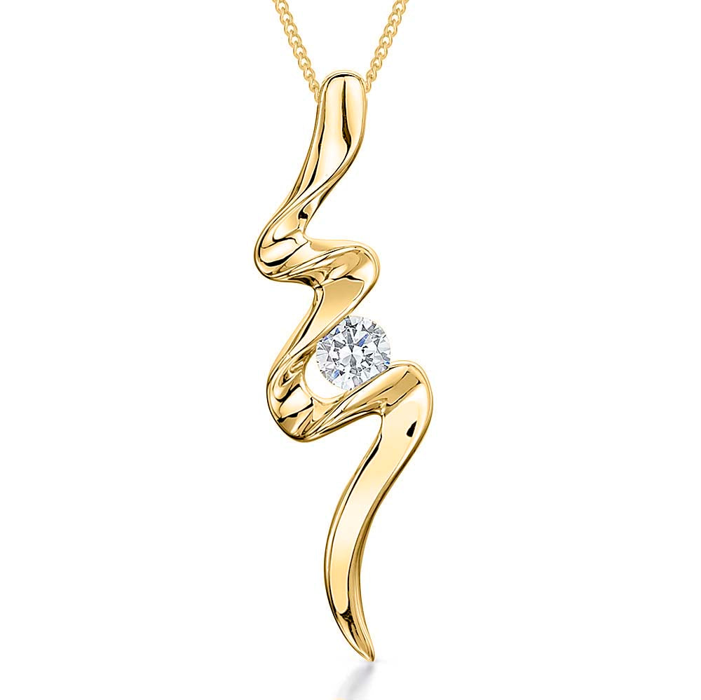 Yellow Gold Flash Style Pendant With Cubic Zirconia Centre- JOOLS by Jenny Brown
