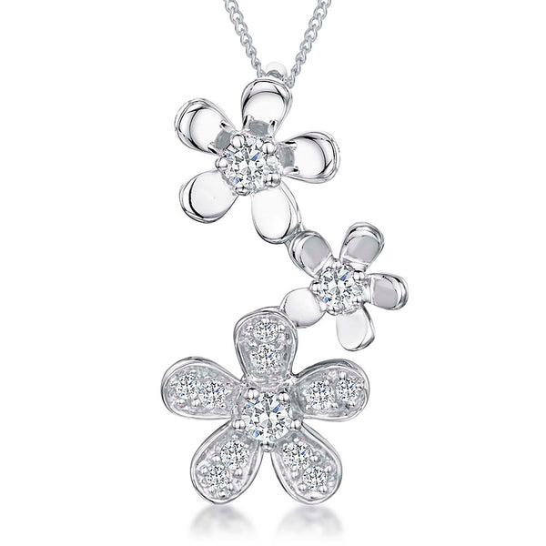 Sterling Silver Three Flower Drop  Cubic Zirconia Pendant - JOOLS By Jenny Brown