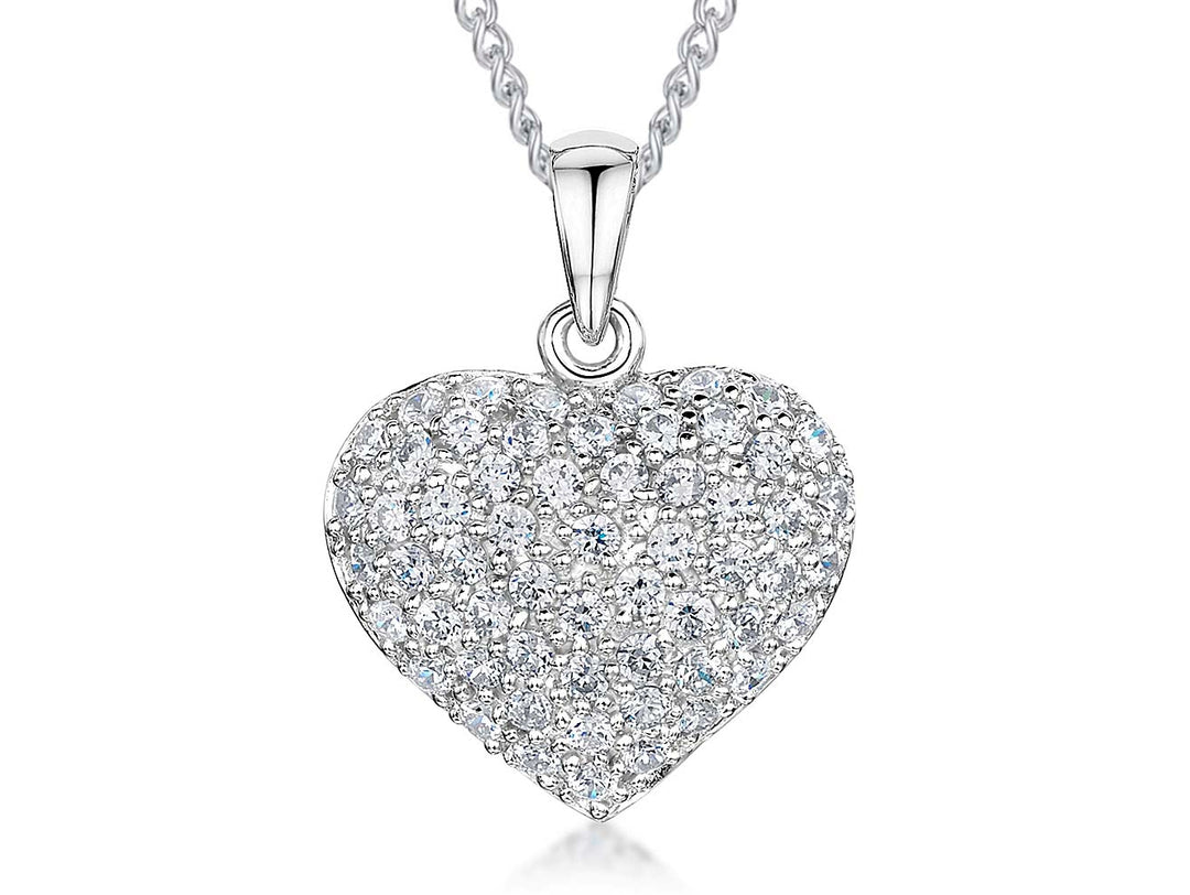Sterling Silver Cubic Zirconia Pave Heart Pendant