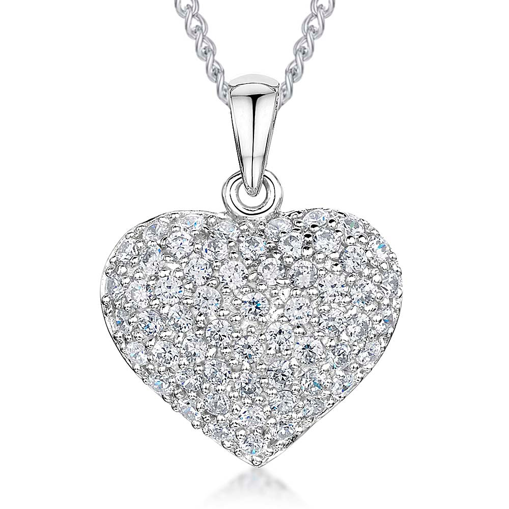 Sterling Silver Cubic Zirconia Pave Heart Pendant