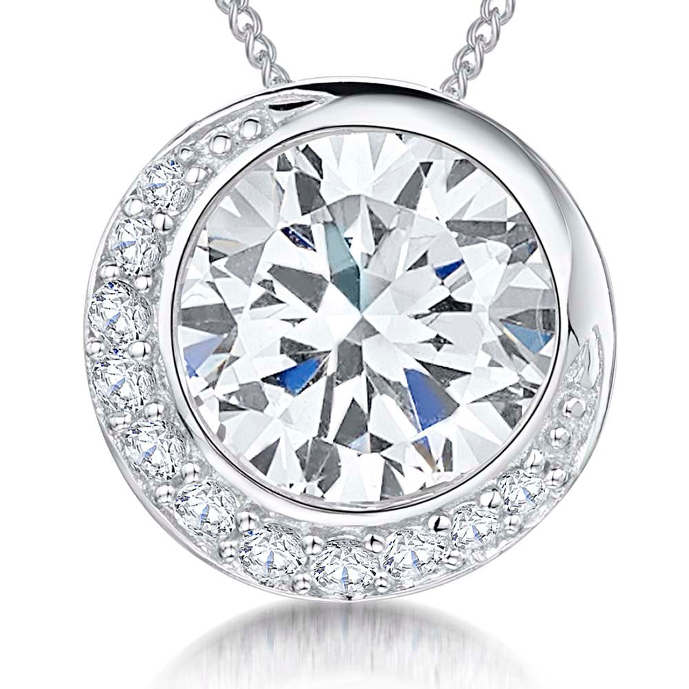 Sterling Silver  3/4 Pave Surround Rubover Pendant