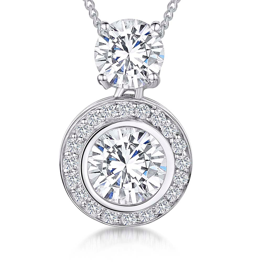 Sterling Silver  Pave Halo Surround  Cubic Zirconia Pendant