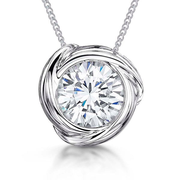 Sterling Silver 1.3 Carat  Cubic Zirconia Solitaire Pendant In A Swirl Surround - JOOLS By Jenny Brown