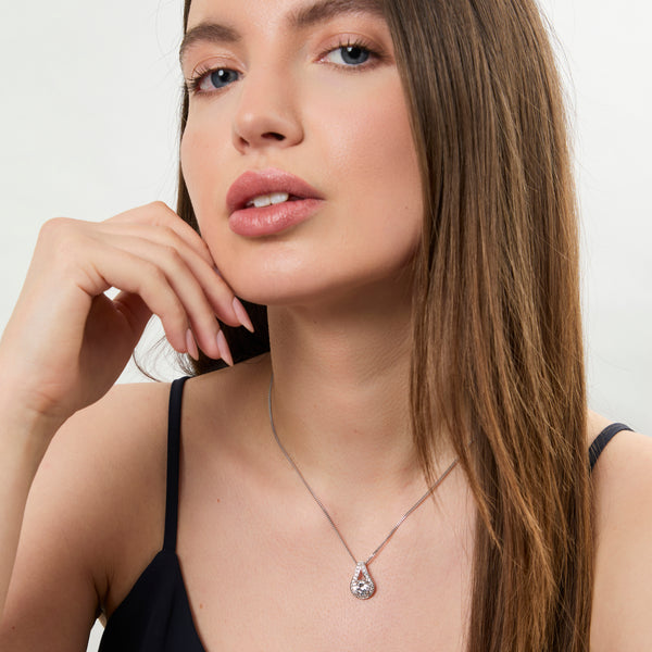 Sterling Silver Open Teardrop Cubic Zirconia Pendant-JOOLS by Jenny Brown