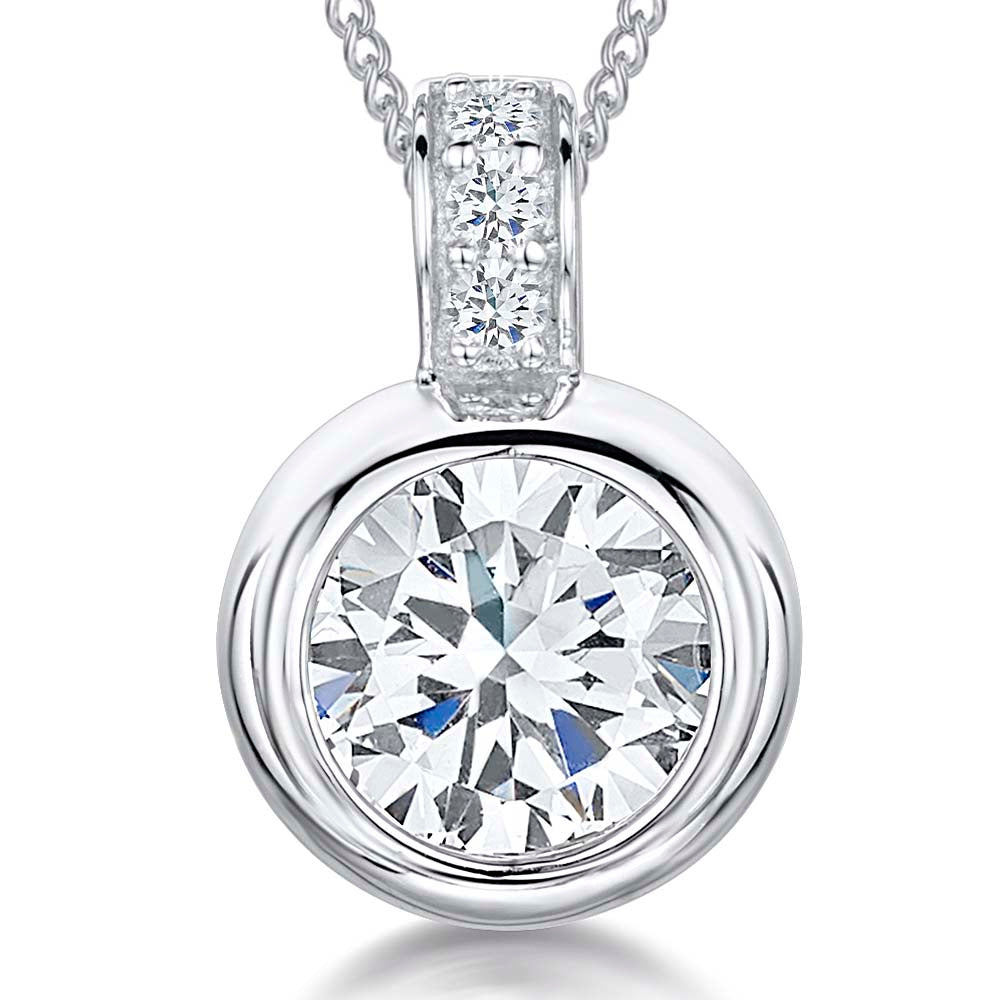 Sterling Silver Rubover Cubic Zirconia With Pave Bale