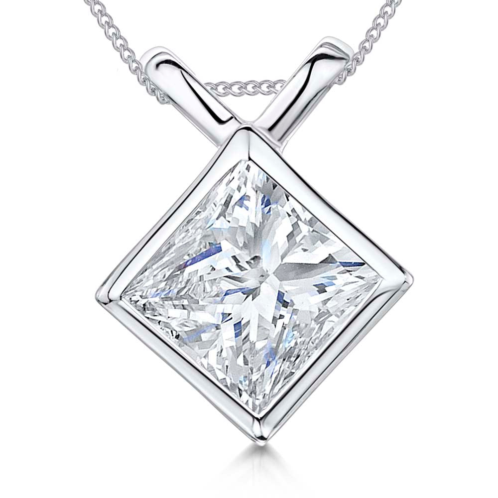 Sterling Silver Square Solitaire Bow Bale Pendant - JOOLS By Jenny Brown