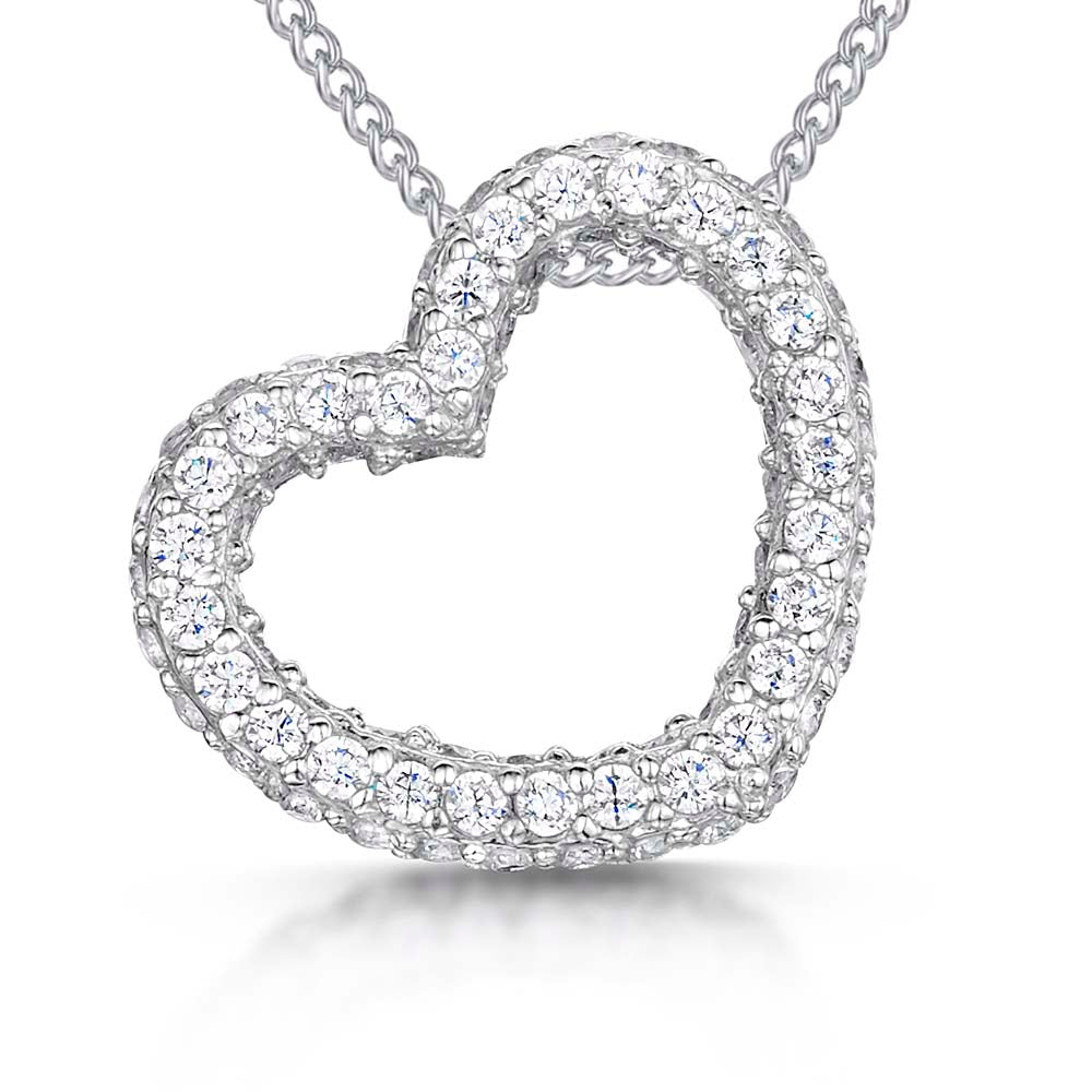 Sterling Silver Open Heart Pendant - Fully Set with Cubic zirconia Stones - JOOLS By Jenny Brown