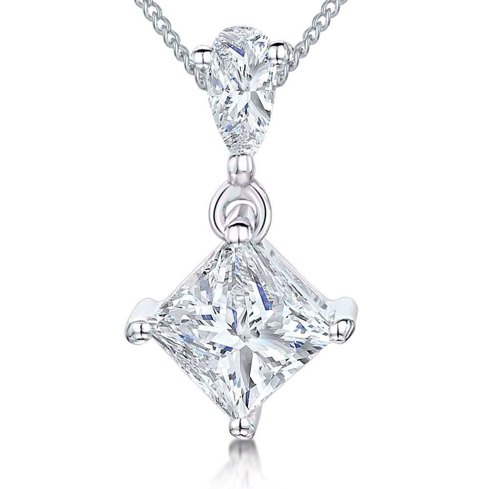 Sterling Silver Offset Square Cubic Zirconia Pendant - JOOLS By Jenny Brown