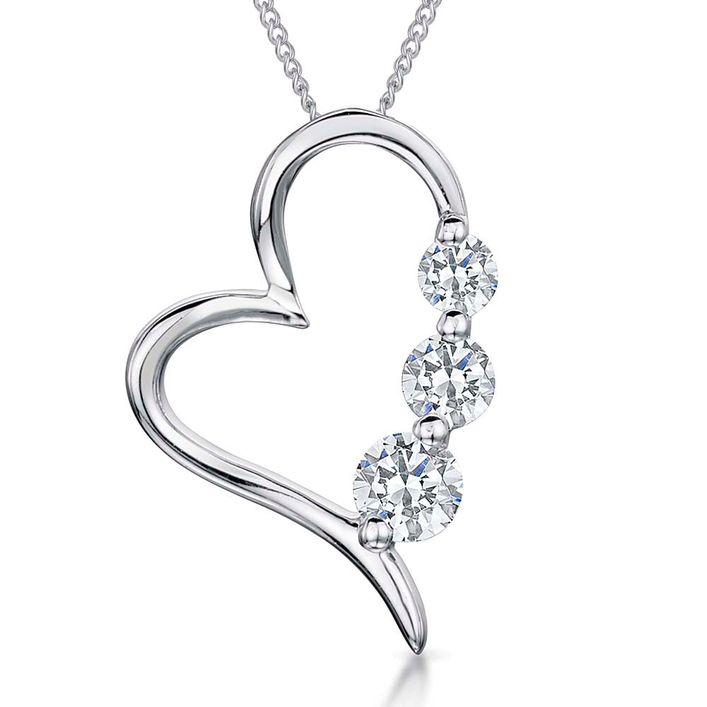 Sterling Silver Heart Three Stones Pendant - JOOLS By Jenny Brown
