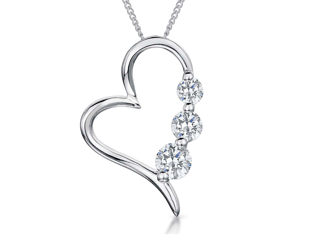 Sterling Silver Heart Three Stones Pendant - JOOLS By Jenny Brown