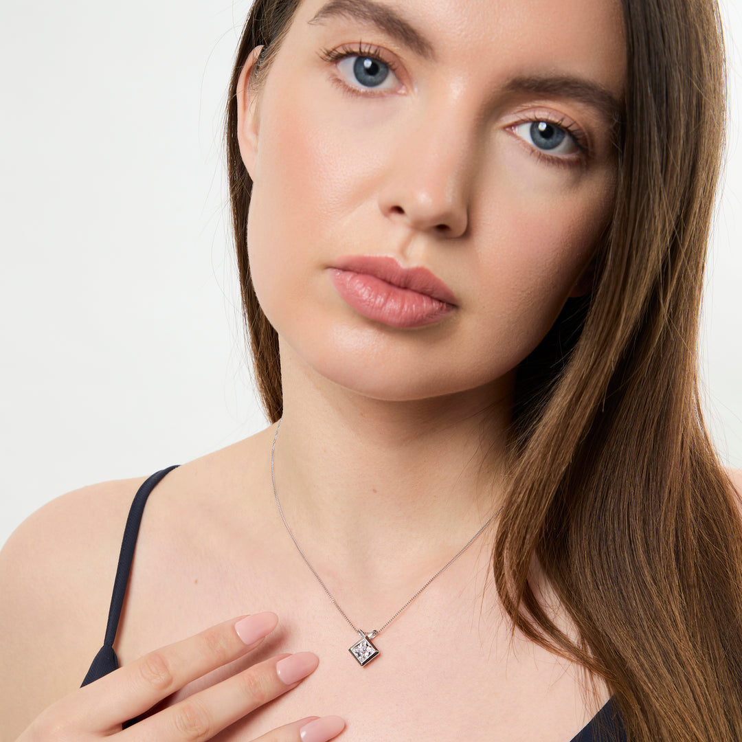 Sterling Silver Square Solitaire Bow Bale Pendant- JOOLS By Jenny Brown