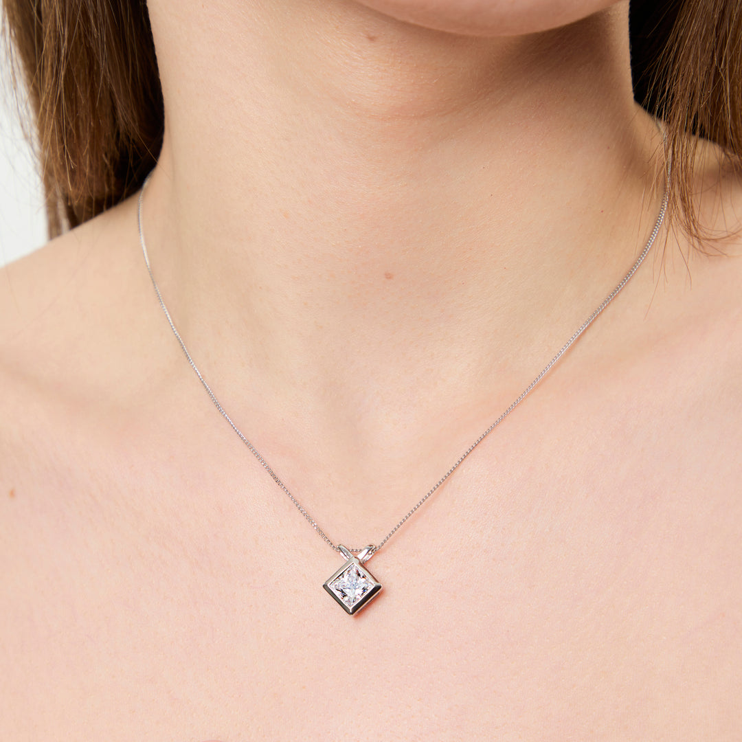 Sterling Silver Square Solitaire Bow Bale Pendant- JOOLS By Jenny Brown