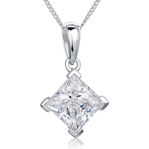 Sterling Silver Square 3 Ct Zirconia Pendant - JOOLS By Jenny Brown