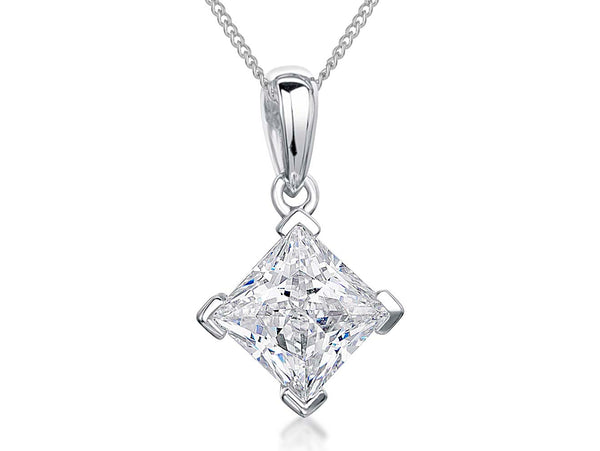 Sterling Silver Square 3 Ct Zirconia Pendant - JOOLS By Jenny Brown