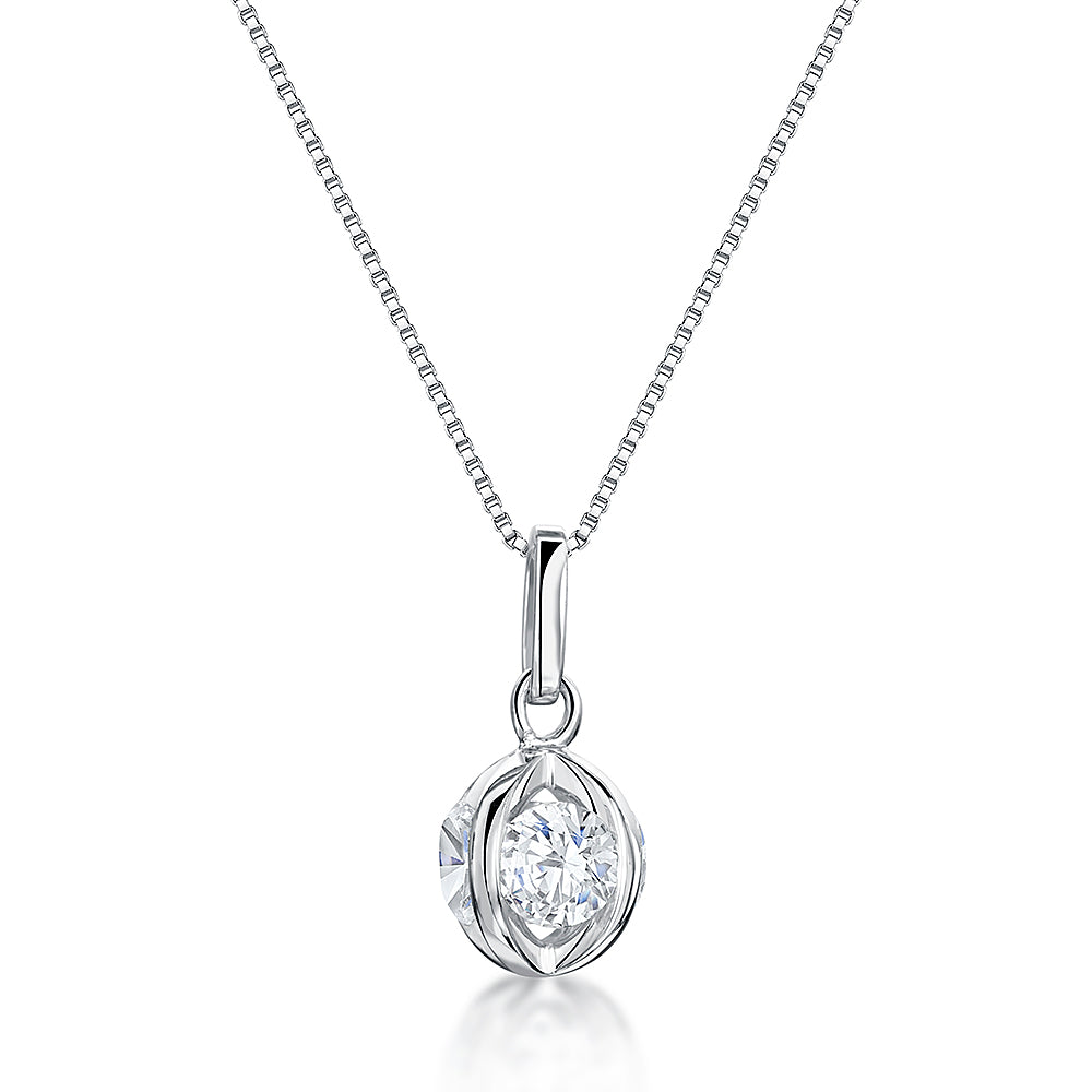 Sterling Silver Ball 'Cage' Pendant Set With 7mm Cubic Zirconias