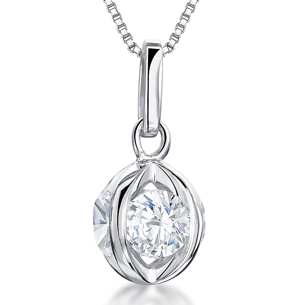 Sterling Silver Ball 'Cage' Pendant Set With 7mm Cubic Zirconias