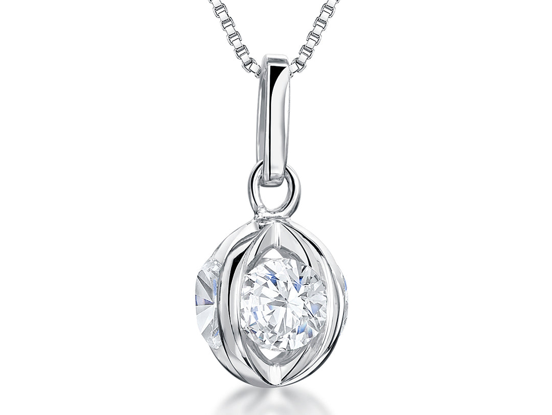 Sterling Silver Ball 'Cage' Pendant Set With 7mm Cubic Zirconias