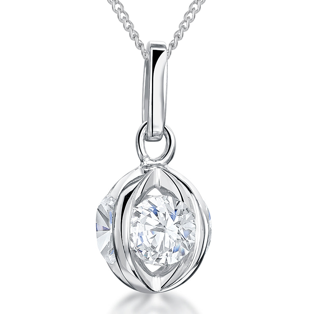 Sterling Silver Ball Pendant Open Set With Four Cubic Zirconia Round Stones